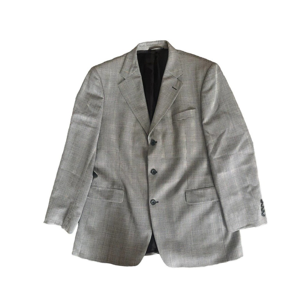 Brooks Brothers Plaid 100% Wool Blazer Sports Coat Suit Jacket 44L Gray